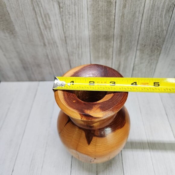 Vintage Glazed Crafted 6 1/2” Two Toned Wood Vase with Cracking - Picture 9 of 9